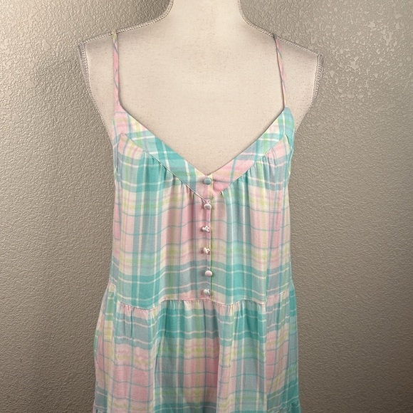 Abound Pastel Plaid Summer V-Neck Spaghetti Strap Babydoll Dress Size Medium New - Picture 2 of 6